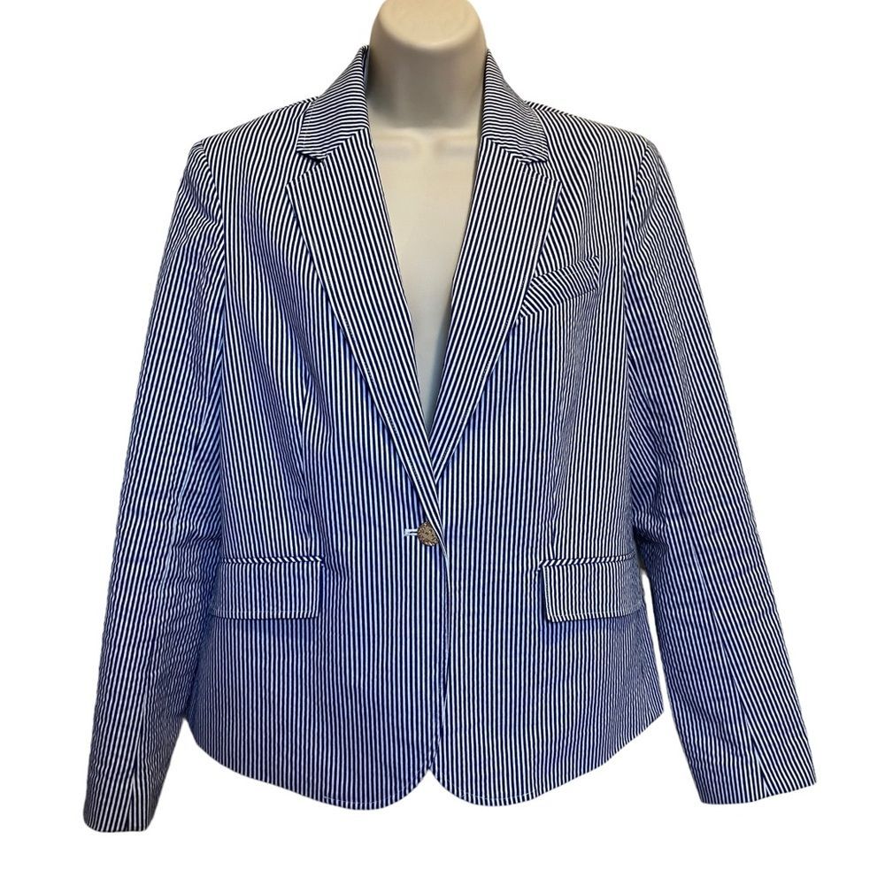 Anne Klein Lined Striped Blazer Jacket Gold Lion Buttons Sz S - Picture 1 of 14